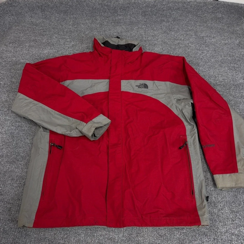 Vintage The North Face Hyvent Rain Jacket Men Large Red Gray Waterproof Shell